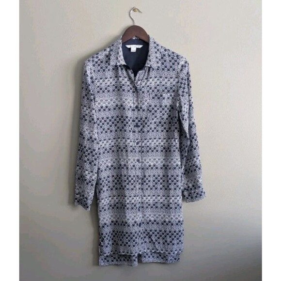 Diane Von Furstenberg Dresses & Skirts - Diane von Furstenberg Size 10 Silk Shirt Dress Womens Button Blue White LS DVF